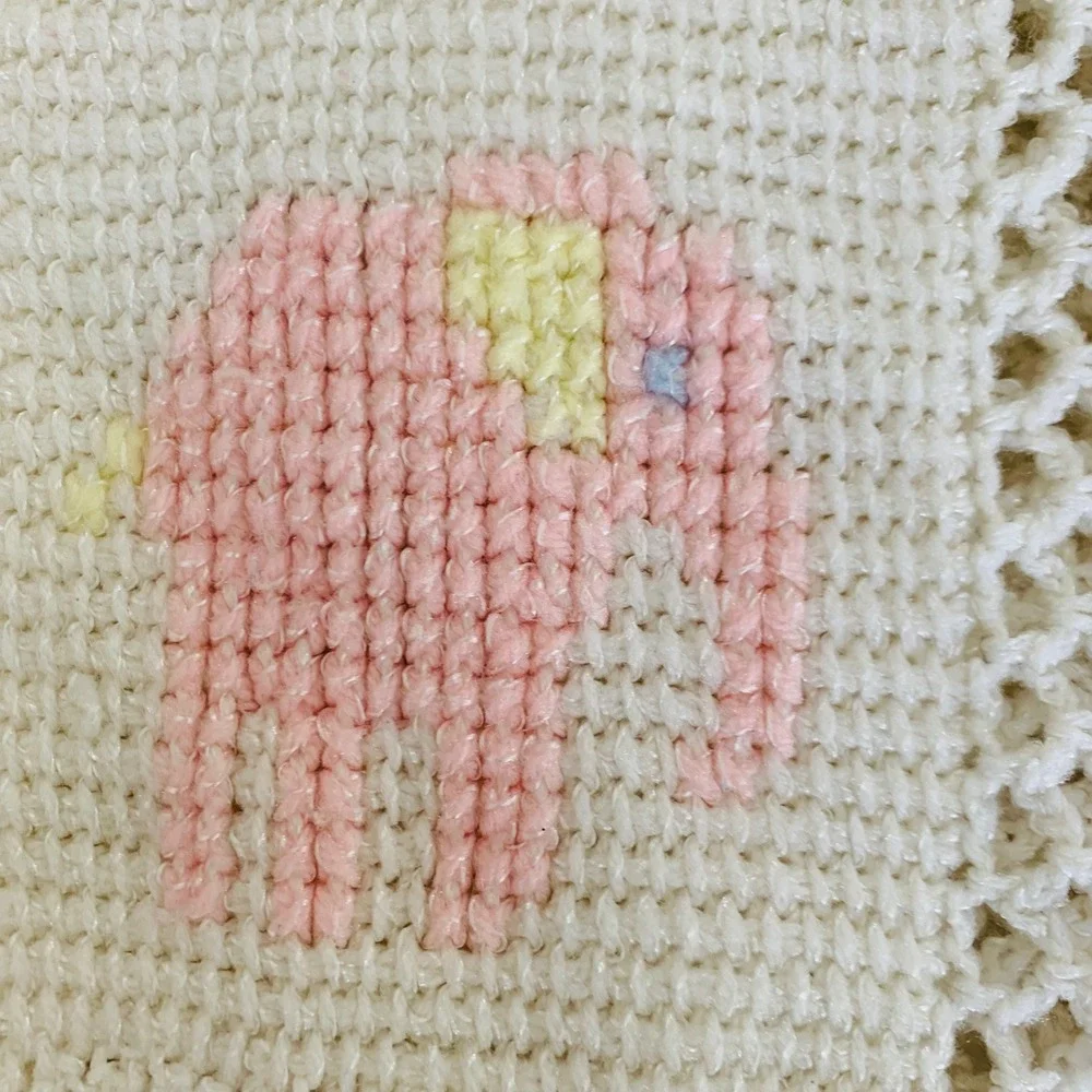 Handmade Crochet Baby‎ Blanket Cream Colorful Pastel Animals Shower Gift Nursery